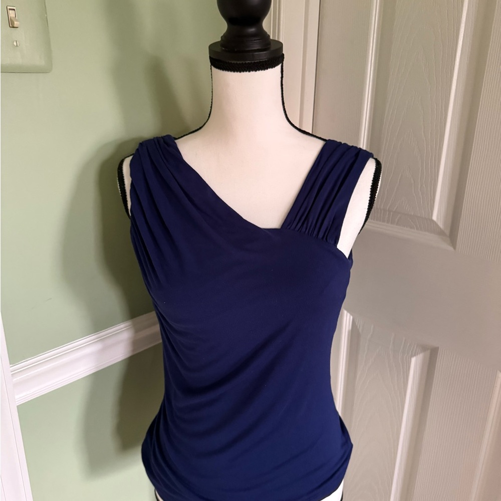 Spense Blue Asymmetrical Ruched Tank Top